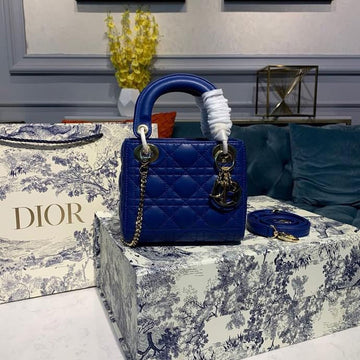 Top Quality Mini Lady Bag with Chain Gold Toned Hardware Electric Blue For Women 18cm/7in CD
