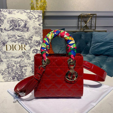 Top Quality Small Lady Bag Cherry Red Patent Cannage For Women 20cm/8in CD M0531OWCB_M323