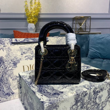 Top Quality Mini Lady Bag with Chain Gold Toned Hardware Spring/Summer Collection, Black, For Women WomenÂs Handbags, 18cm CD