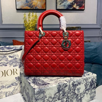 Top Quality Large Lady Bag Gold Toned Hardware Cherry Red Cannage For Women CD 12.5in/32cm M0566ONGE_M52R