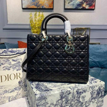 Top Quality Large Lady Bag Gold Toned Hardware Black Cannage For Women 12.5in/32cm CD