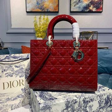 Top Quality Large Lady Bag Gold Toned Hardware Cherry Red Patent For Women 12.5in/32cm CD