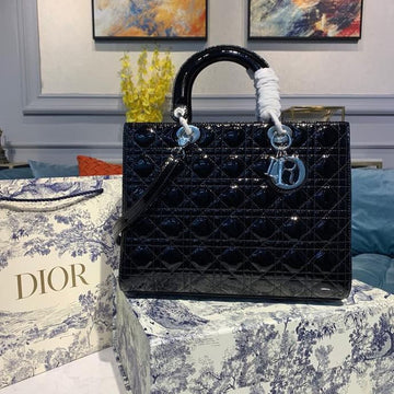 Top Quality Large Lady Bag Silver Hardware Black Patent For Women 12.5in/32cm CD M0566OWCB_M900