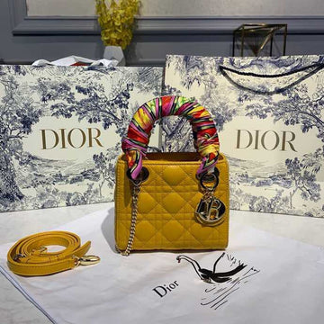 Top Quality Mini Lady Bag with Chain Silver Hardware Spring/Summer Collection, Yellow, For Women WomenÂs Handbags, 18cm CD