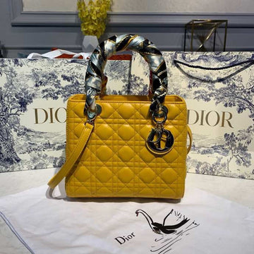 Top Quality MeTop Qualityum Lady Bag Silver Hardware Yellow For Women 9.5in/24cm CD