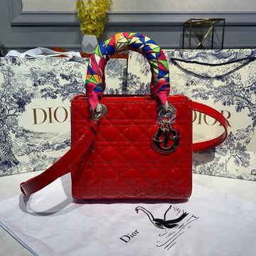 Top Quality MeTop Qualityum Lady Bag Gold Toned Hardware Cherry Red Patent For Women 9.5in/24cm CD M0565OWCB_M323