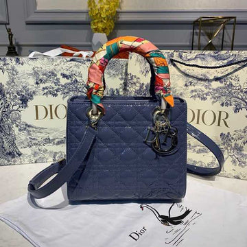 Top Quality MeTop Qualityum Lady Bag Silver Hardware Deep Blue Patent For Women 9.5in/24cm CD