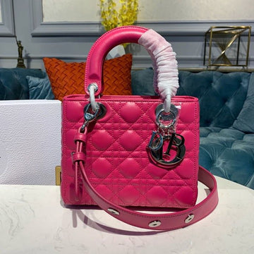 Top Quality MeTop Qualityum Lady Bag Silver Hardware Hot Pink For Women 9.5in/24cm CD