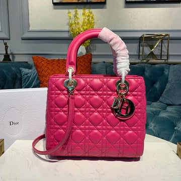 Top Quality MeTop Qualityum Lady Bag Gold Toned Hardware Hot Pink For Women 9.5in/24cm CD