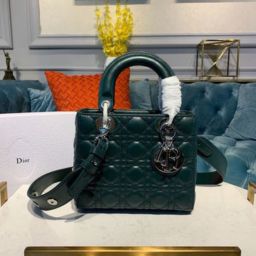 Top Quality Small Lady Bag Silver Hardware Forest Green For Women 8in/20cm CD