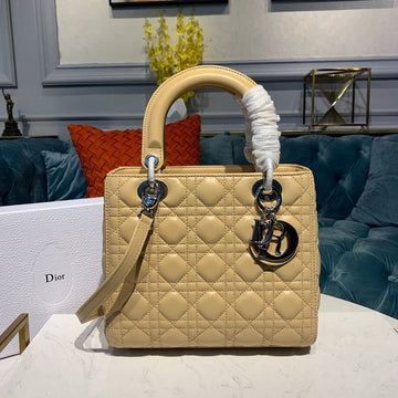 Top Quality MeTop Qualityum Lady Bag Silver Hardware Pale Yellow For Women 9.5in/24cm CD