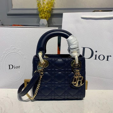 Top Quality Mini Lady Bag with Chain Gold Toned Hardware Navy Blue For Women 6.5in/17cm CD