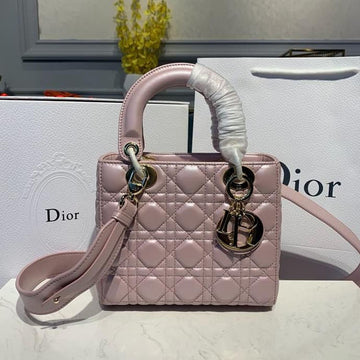 Top Quality Small Lady Bag Gold Toned Hardware Powder Pink Cannage Pink For Women 8in/20cm CD
