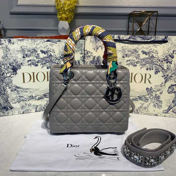 Top Quality MeTop Qualityum Lady Bag Silver Hardware with Embellished Bag Strap Grey For Women 9.5in/24cm CD