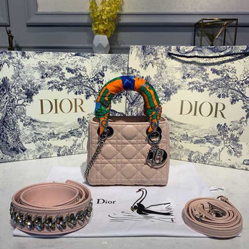 Top Quality Mini Lady Bag with Chain and Embellished Bag Strap Silver Hardware Spring/Summer Collection, Pink, For Women WomenÂs Handbags, 18cm CD