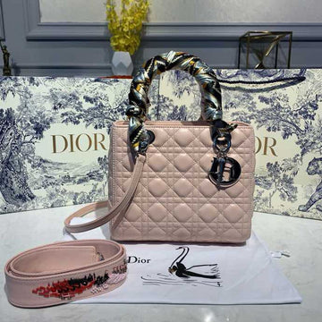 Top Quality MeTop Qualityum Lady Bag SiTop Qualityer Hardware with Embellished Bag Strap Pink For Women 9.5in/24cm CD