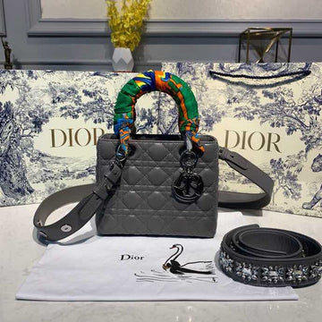 Top Quality Small Lady Bag Silver Hardware with Embellished Bag Strap Dark Grey For Women 8in/20cm CD