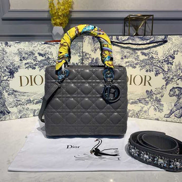 Top Quality MeTop Qualityum Lady Bag SiTop Qualityer Hardware with Embellished Bag Strap Dark Grey For Women 9.5in/24cm CD