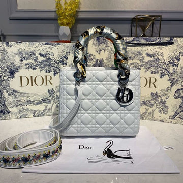Top Quality MeTop Qualityum Lady Bag Silver Hardware with Embellished Bag Strap White For Women 9.5in/24cm CD