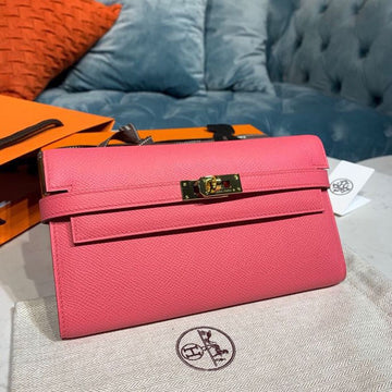 Top Quality Kelly Wallet To Go Woc Pink With Gold Toned Hardware Bag For Women 8.2in/21cm
