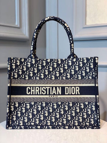Top Quality MeTop Qualityum Book Tote Bag Blue By Maria Grazia Chiuri For Women 14in/36cm CD M1296ZRIW_M928