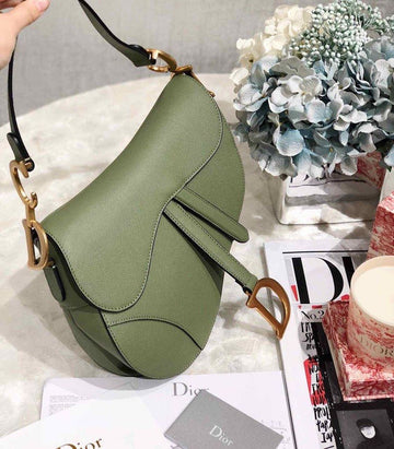 Top Quality Cedar Green Grained Saddle Bag Gold Toned Hardware Canvas For Women 25cm/10in CD M0446CBAA_M67H