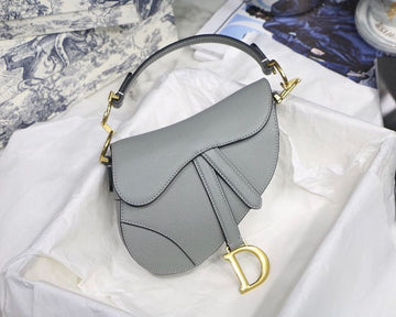Top Quality Saddle Bag Light Blue Grained Gold Toned Hardware Canvas For Women 19.5cm/7.6in CD