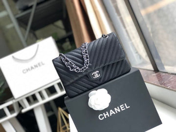 CHL Chevron Classic Handbag Silver Hardware Black For Women Bags, Shoulder And Crossbody Bags 10.2in/26cm