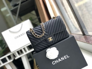 CHL Chevron Classic Handbag Gold Toned Hardware Black For Women, WomenÂs Bags, Shoulder And Crossbody Bags 10.2in/26cm