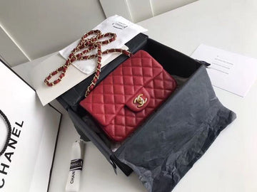 CHL Classic HandBag With Charm Chain CHL Gold Toned Hardware Red For Women