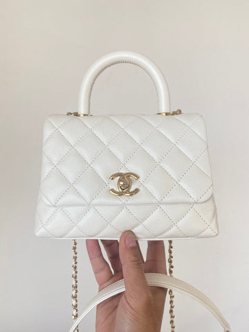 CHLMini Flap Bag Top Handle White For Women 7.5in/19cm