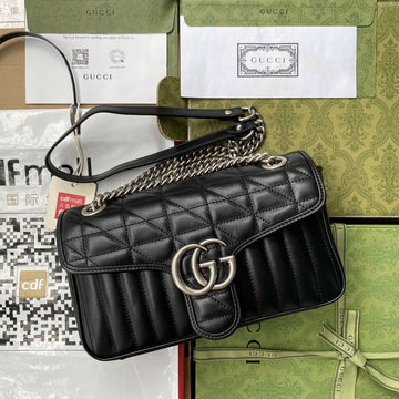 gg Marmont Small Shoulder Bag Black MatelassÃ© For Women  10in/26cm 443497 UM8AN 1000