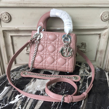 Top Quality Mini Lady Bag with Chain Silver Hardware Dusty Pink For Women 6.5in/17cm CD