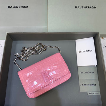 Top Quality Croc Embossed Patent B Bag With Chain In Pink, For Women,  Bags 7.9in/20cm