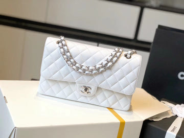 CHL Classic MeTop Qualityum Top Qualityapbag Silver Hardware White 10in/25.5cm