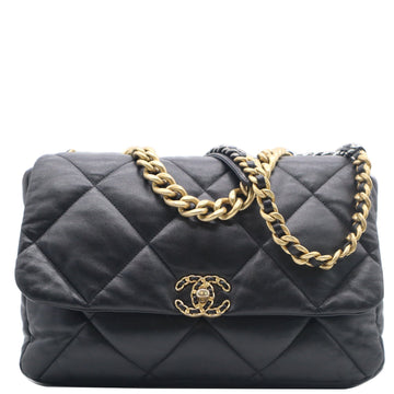 CHANEL 19 Large Flap Quilted  Leather Shoulder Bag Black