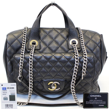 CHANEL Metallic Grained  Quilted Leather Bowling Bag