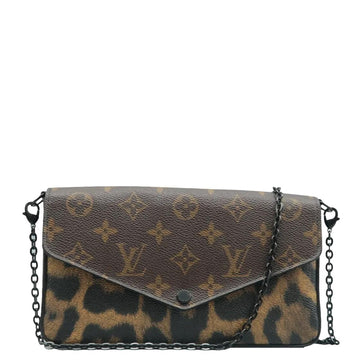 LOUIS VUITTON Pochette Felicie Monogram Canvas Wild Animal Chain Crossbody Bag Brown