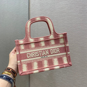 Top Quality Mini Book Tote Stripes Embroidery, Pink Handbags, 23cm CD