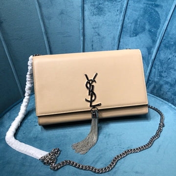 Top Quality Kate MeTop Qualityum Chain Bag With Tassel In Grain De Poudre Beige For Women 9.4in/24cm YSLÂ 