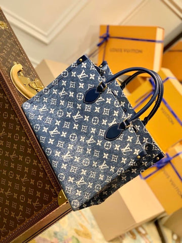 Top Quality Onthego MM Tote Bag Navy Blue For Women 12.2in/31cm Top Quality M59608
