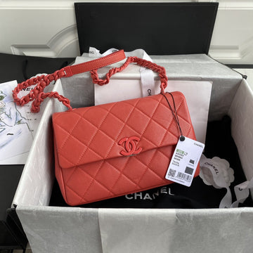 CHLFlap Bag Red Hardware Grained Red For Women, Women’s Handbags, Shoulder Bags 9in/24cm AS2303
