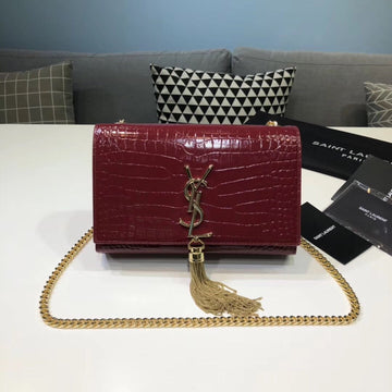 Top Quality Kate Small Chain Bag With Tassel In Embossed Burgundy For Women 7.8in/20cm YSLÂ 