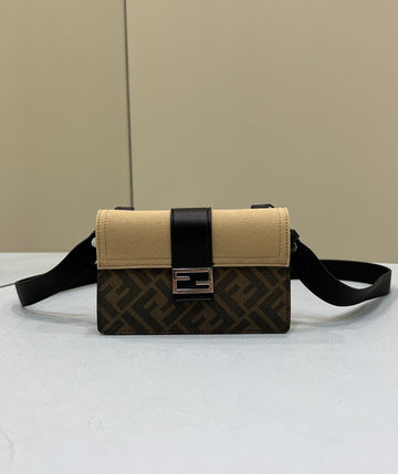 Top QualityTop Quality Baguette Pouch Brown fabric Black Pouch For Woman 16cm/6in