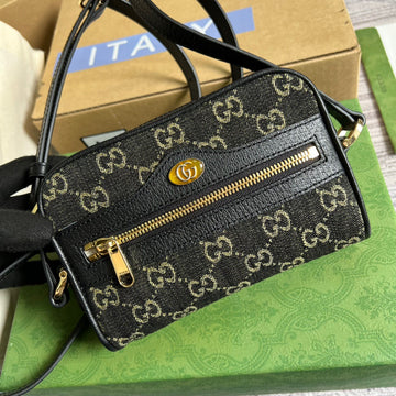 gg Ophidia Mini gg Bag Black And Ivory gg Denim Jacquard For WomenÂ  7in/17.5cm gg 517350 UN3BG 1274