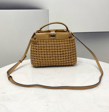 Top QualityTop Quality Peekaboo Mini Light Brown Braided Bag For Woman 18cm/7in