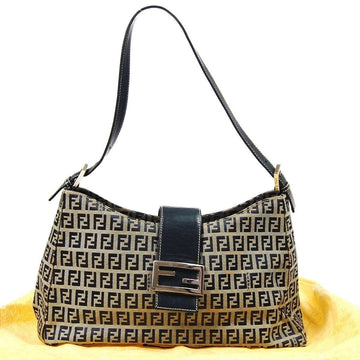 Fendi Zukka Pattern Hand Bag Navy Gray Canvas Leather  Italy TT117