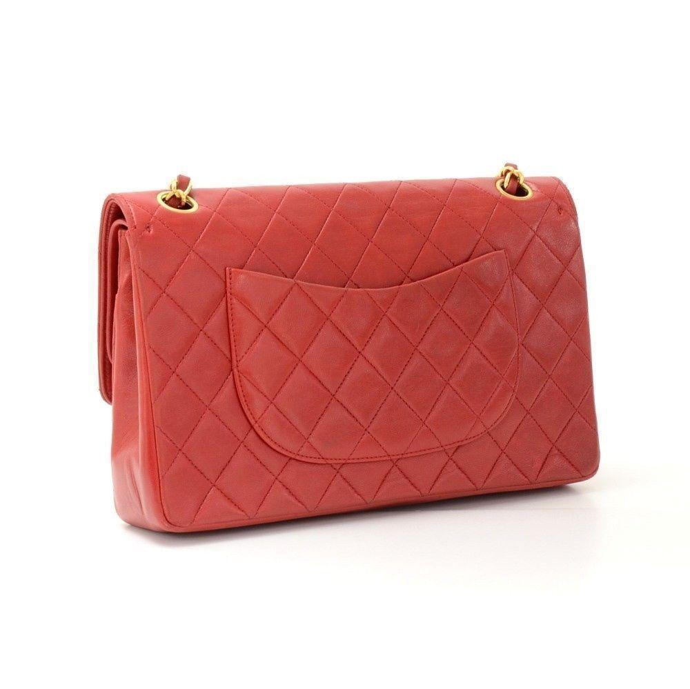 CHANEL 2.55 10inch Double Flap Red Quilted Leather Shoulder Bag