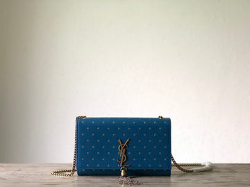 YSSL Kate Medium Chain Bag With Star Pattern Blue For Women 9in/24cm YSL