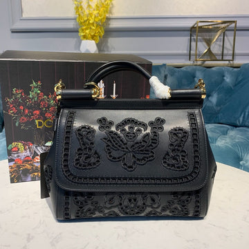 Top Quality MeTop Qualityum Sicily Soft Bag In Embroidered Black For Women 10.2in/26cm Top Quality